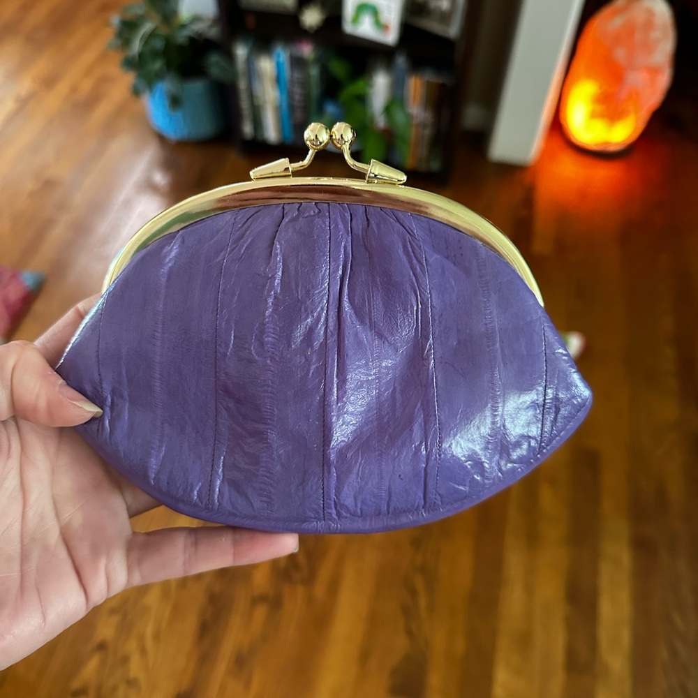Vintage Lee Sands Eel Skin Elegant Purple Clutch Bag